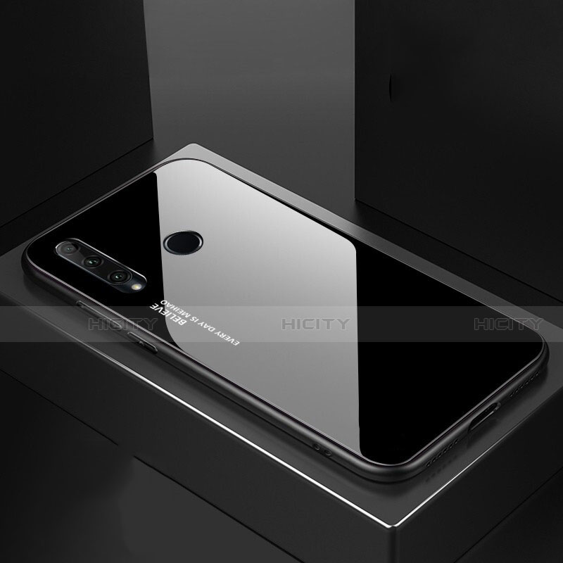 Coque Rebord Contour Silicone et Vitre Miroir Housse Etui Degrade Arc en Ciel H01 pour Huawei P Smart+ Plus (2019) Noir Plus