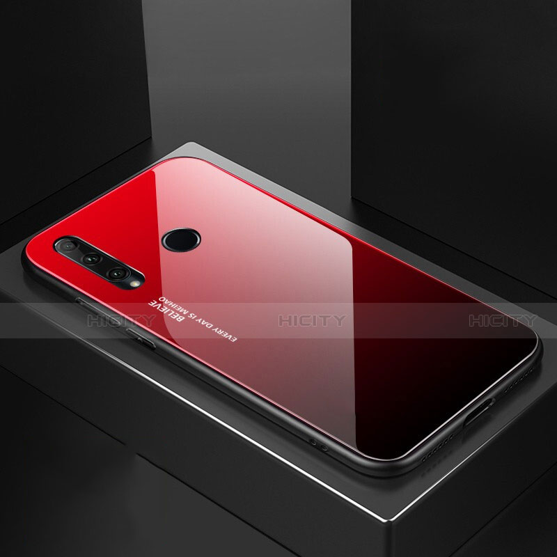 Coque Rebord Contour Silicone et Vitre Miroir Housse Etui Degrade Arc en Ciel H01 pour Huawei P Smart+ Plus (2019) Rouge Plus