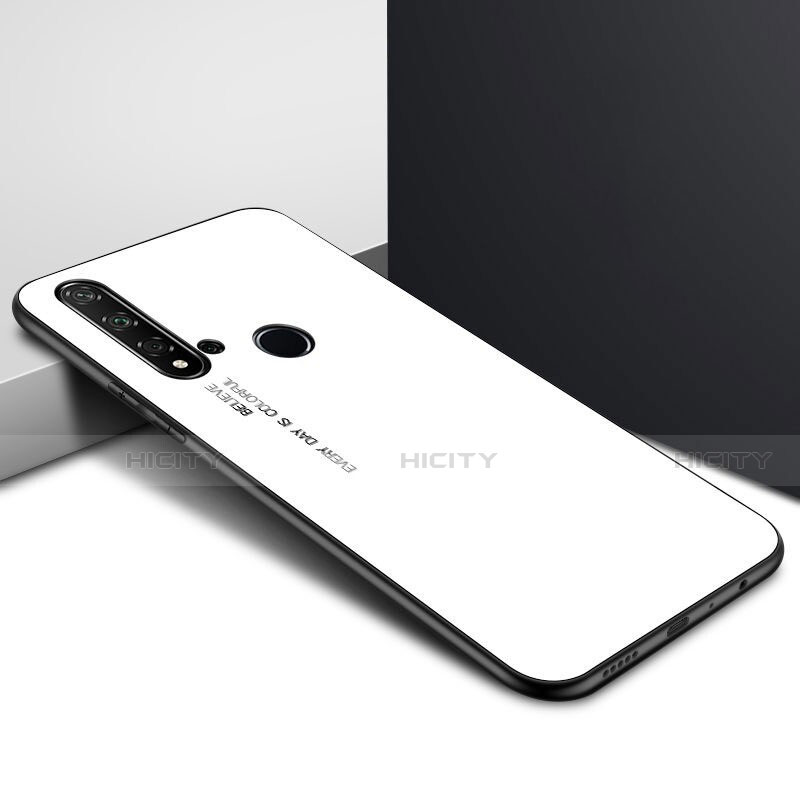 Coque Rebord Contour Silicone et Vitre Miroir Housse Etui Degrade Arc en Ciel H01 pour Huawei P20 Lite (2019) Blanc Plus