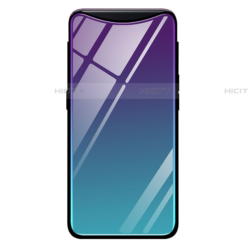 Coque Rebord Contour Silicone et Vitre Miroir Housse Etui Degrade Arc en Ciel H01 pour Oppo Find X Super Flash Edition Bleu Plus