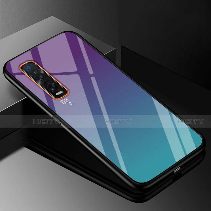 Coque Rebord Contour Silicone et Vitre Miroir Housse Etui Degrade Arc en Ciel H01 pour Oppo Find X2 Pro Cyan Plus