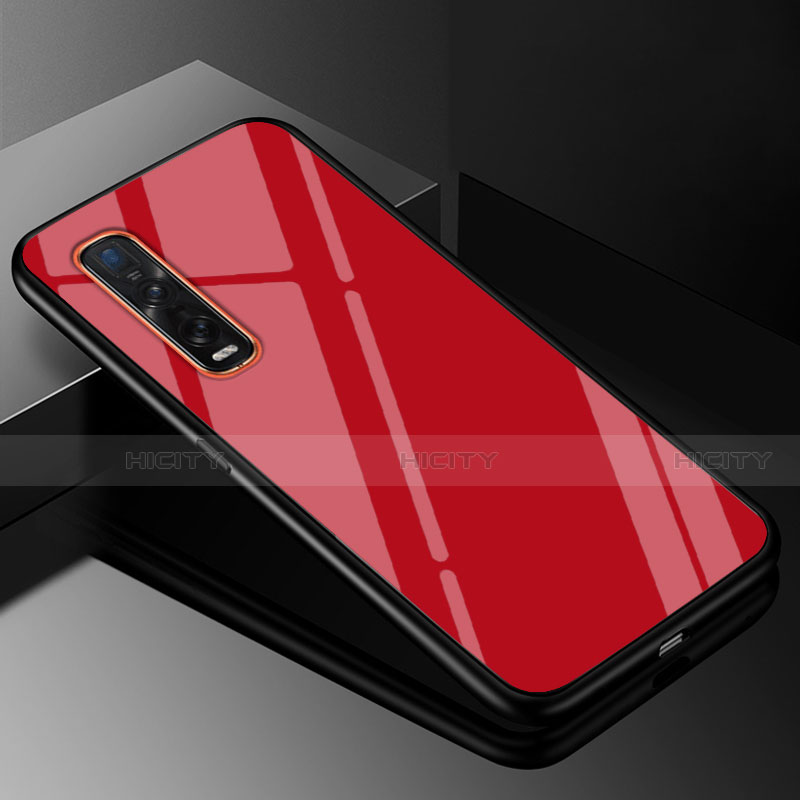 Coque Rebord Contour Silicone et Vitre Miroir Housse Etui Degrade Arc en Ciel H01 pour Oppo Find X2 Pro Rouge Plus