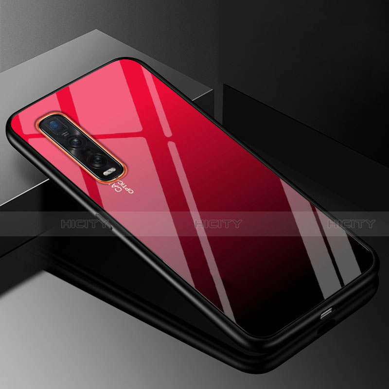 Coque Rebord Contour Silicone et Vitre Miroir Housse Etui Degrade Arc en Ciel H01 pour Oppo Find X2 Pro Rouge et Noir Plus