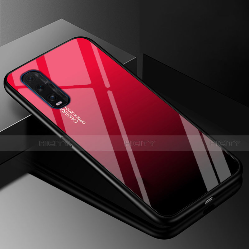 Coque Rebord Contour Silicone et Vitre Miroir Housse Etui Degrade Arc en Ciel H01 pour Oppo Find X2 Rouge et Noir Plus