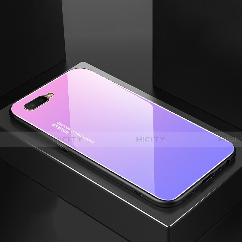 Coque Rebord Contour Silicone et Vitre Miroir Housse Etui Degrade Arc en Ciel H01 pour Oppo R15X Plus