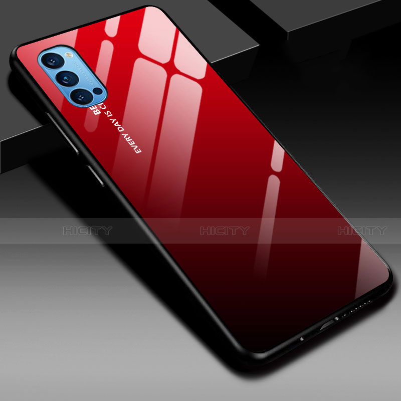 Coque Rebord Contour Silicone et Vitre Miroir Housse Etui Degrade Arc en Ciel H01 pour Oppo Reno4 5G Rouge Plus