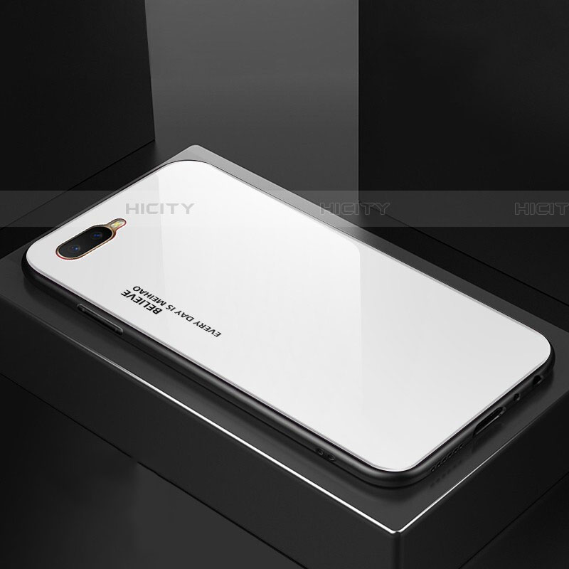 Coque Rebord Contour Silicone et Vitre Miroir Housse Etui Degrade Arc en Ciel H01 pour Oppo RX17 Neo Blanc Plus