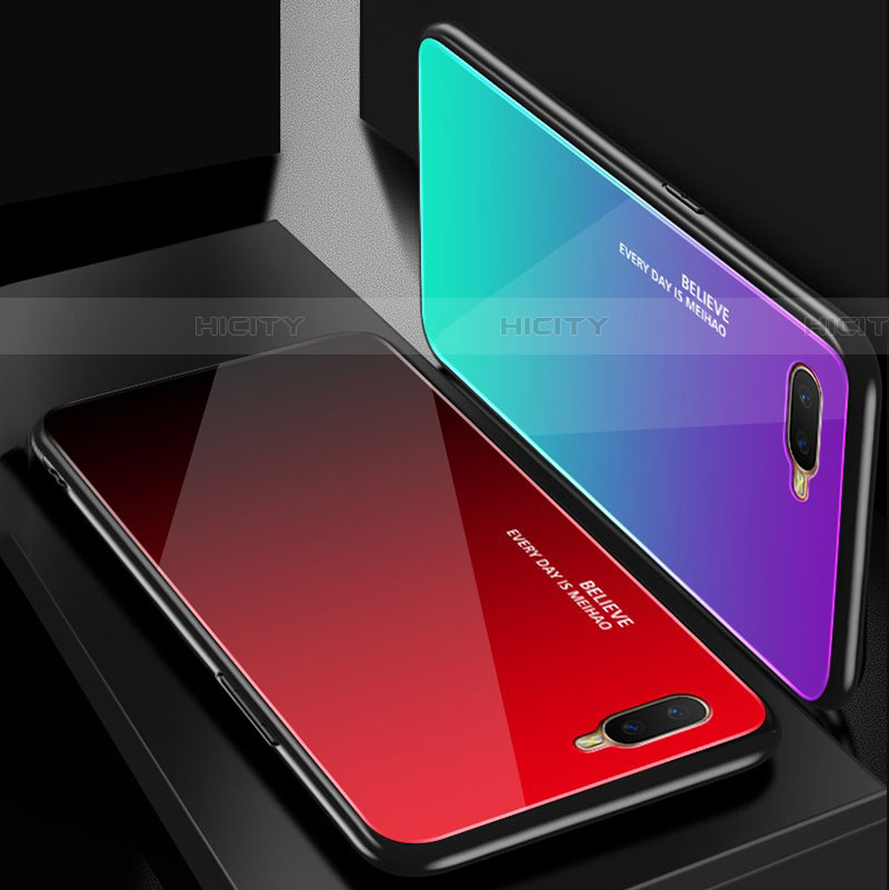 Coque Rebord Contour Silicone et Vitre Miroir Housse Etui Degrade Arc en Ciel H01 pour Oppo RX17 Neo Plus