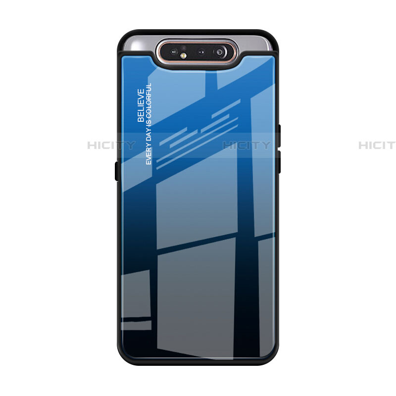 Coque Rebord Contour Silicone et Vitre Miroir Housse Etui Degrade Arc en Ciel H01 pour Samsung Galaxy A90 4G Bleu Plus