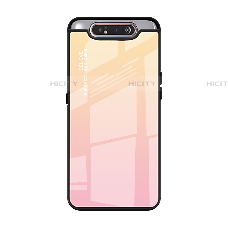 Coque Rebord Contour Silicone et Vitre Miroir Housse Etui Degrade Arc en Ciel H01 pour Samsung Galaxy A90 4G Rose Plus