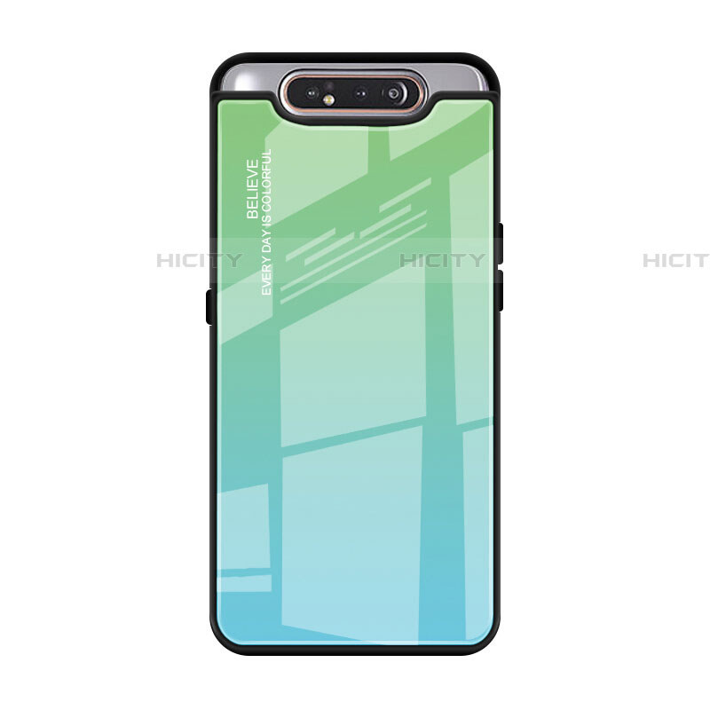 Coque Rebord Contour Silicone et Vitre Miroir Housse Etui Degrade Arc en Ciel H01 pour Samsung Galaxy A90 4G Vert Plus