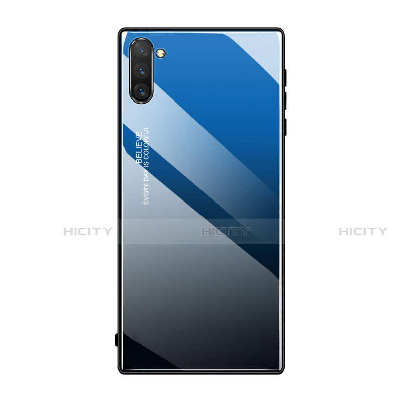 Coque Rebord Contour Silicone et Vitre Miroir Housse Etui Degrade Arc en Ciel H01 pour Samsung Galaxy Note 10 Bleu Plus