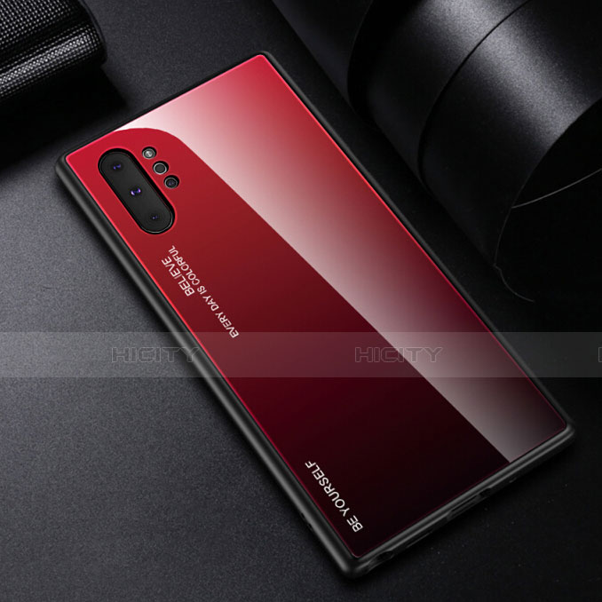 Coque Rebord Contour Silicone et Vitre Miroir Housse Etui Degrade Arc en Ciel H01 pour Samsung Galaxy Note 10 Plus Rouge Plus