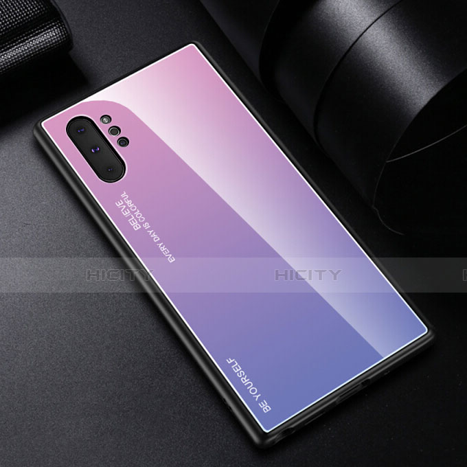 Coque Rebord Contour Silicone et Vitre Miroir Housse Etui Degrade Arc en Ciel H01 pour Samsung Galaxy Note 10 Plus Violet Plus