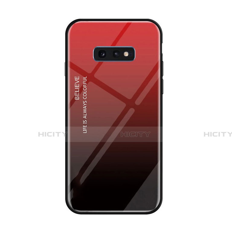 Coque Rebord Contour Silicone et Vitre Miroir Housse Etui Degrade Arc en Ciel H01 pour Samsung Galaxy S10e Rouge Plus