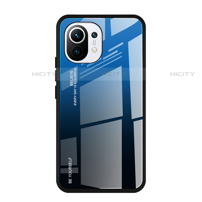 Coque Rebord Contour Silicone et Vitre Miroir Housse Etui Degrade Arc en Ciel H01 pour Xiaomi Mi 11 Lite 5G Bleu Plus