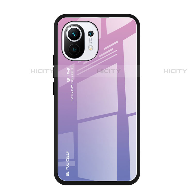 Coque Rebord Contour Silicone et Vitre Miroir Housse Etui Degrade Arc en Ciel H01 pour Xiaomi Mi 11 Lite 5G NE Violet Plus