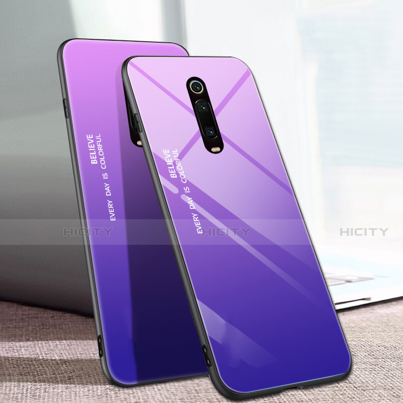 Coque Rebord Contour Silicone et Vitre Miroir Housse Etui Degrade Arc en Ciel H01 pour Xiaomi Mi 9T Violet Plus