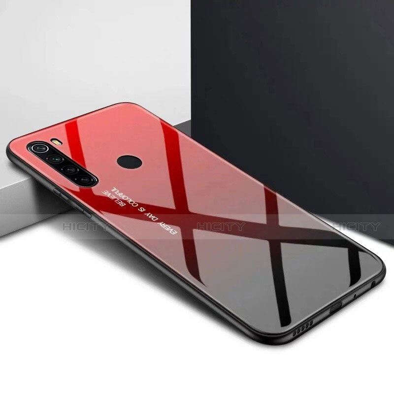 Coque Rebord Contour Silicone et Vitre Miroir Housse Etui Degrade Arc en Ciel H01 pour Xiaomi Redmi Note 8 (2021) Rouge Plus