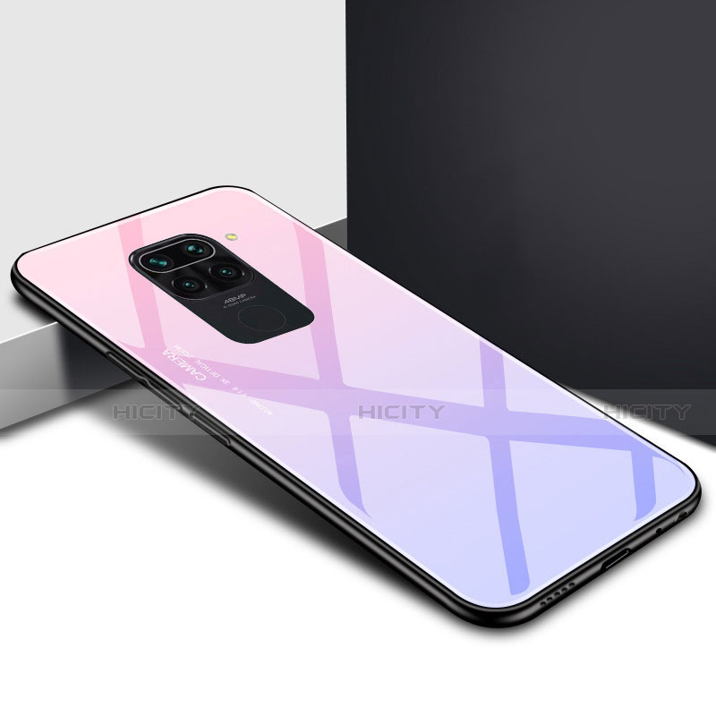 Coque Rebord Contour Silicone et Vitre Miroir Housse Etui Degrade Arc en Ciel H01 pour Xiaomi Redmi Note 9 Violet Plus