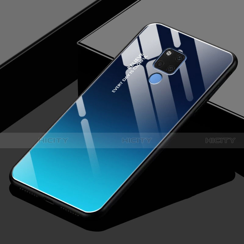 Coque Rebord Contour Silicone et Vitre Miroir Housse Etui Degrade Arc en Ciel H02 pour Huawei Mate 20 X 5G Bleu Plus