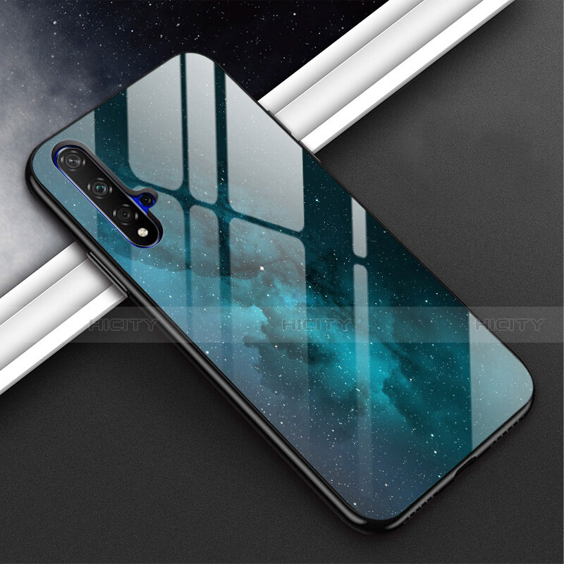 Coque Rebord Contour Silicone et Vitre Miroir Housse Etui Degrade Arc en Ciel H02 pour Huawei Nova 5 Pro Cyan Plus