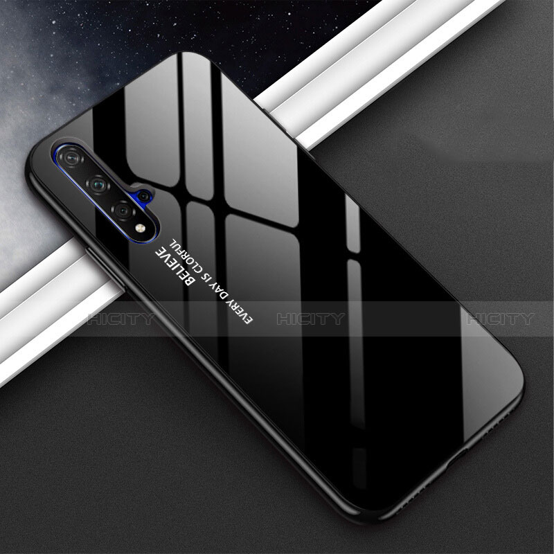 Coque Rebord Contour Silicone et Vitre Miroir Housse Etui Degrade Arc en Ciel H02 pour Huawei Nova 5 Pro Noir Plus