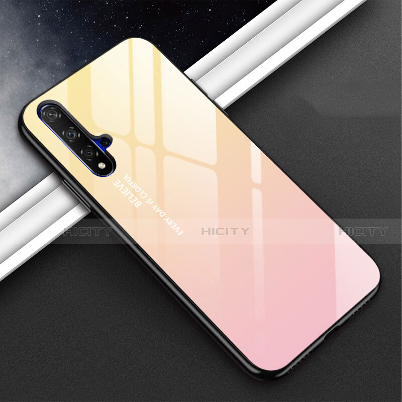 Coque Rebord Contour Silicone et Vitre Miroir Housse Etui Degrade Arc en Ciel H02 pour Huawei Nova 5 Pro Rose Plus