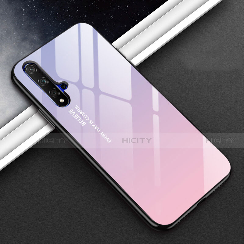 Coque Rebord Contour Silicone et Vitre Miroir Housse Etui Degrade Arc en Ciel H02 pour Huawei Nova 5 Pro Violet Plus