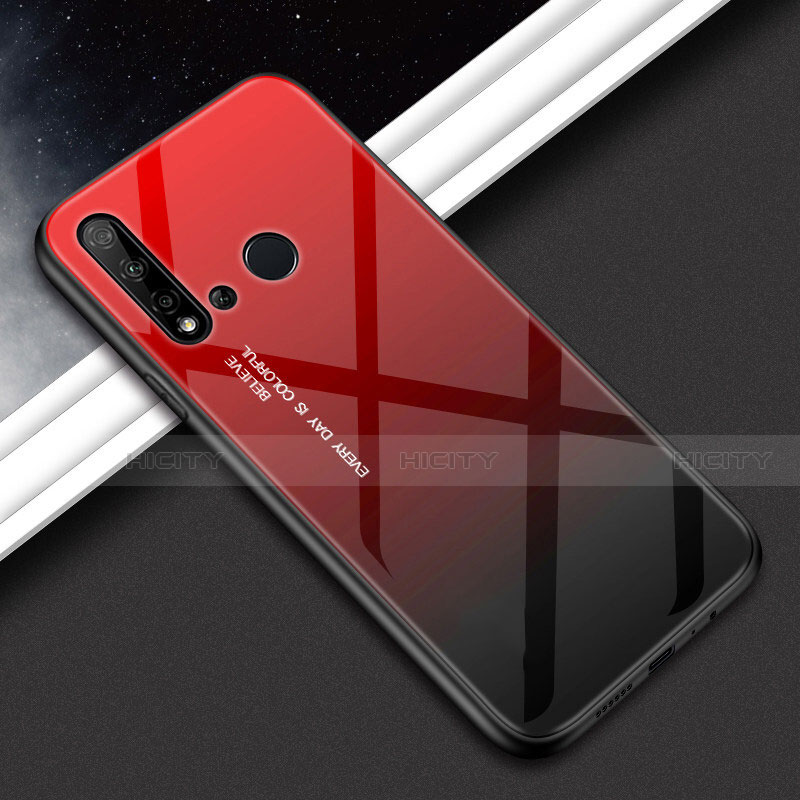 Coque Rebord Contour Silicone et Vitre Miroir Housse Etui Degrade Arc en Ciel H02 pour Huawei Nova 5i Rouge Plus