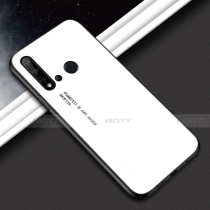 Coque Rebord Contour Silicone et Vitre Miroir Housse Etui Degrade Arc en Ciel H02 pour Huawei P20 Lite (2019) Blanc Plus