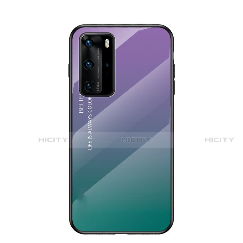 Coque Rebord Contour Silicone et Vitre Miroir Housse Etui Degrade Arc en Ciel H02 pour Huawei P40 Pro Violet Plus