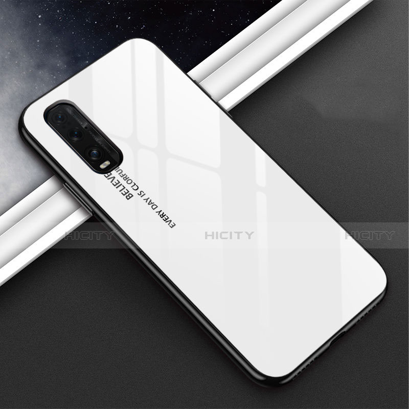 Coque Rebord Contour Silicone et Vitre Miroir Housse Etui Degrade Arc en Ciel H02 pour Oppo Find X2 Blanc Plus