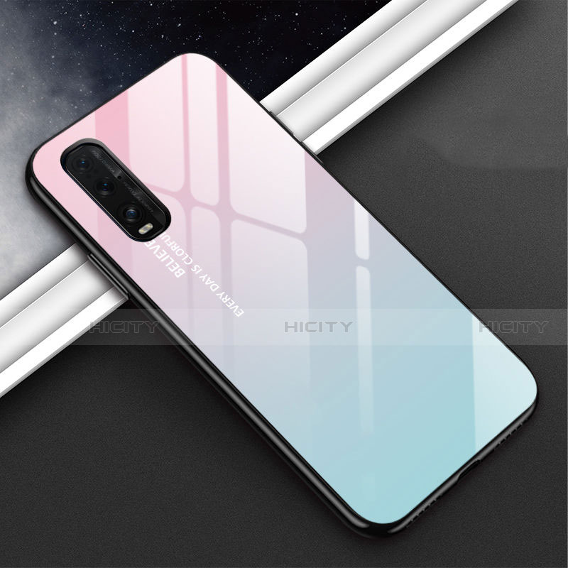 Coque Rebord Contour Silicone et Vitre Miroir Housse Etui Degrade Arc en Ciel H02 pour Oppo Find X2 Rose Plus