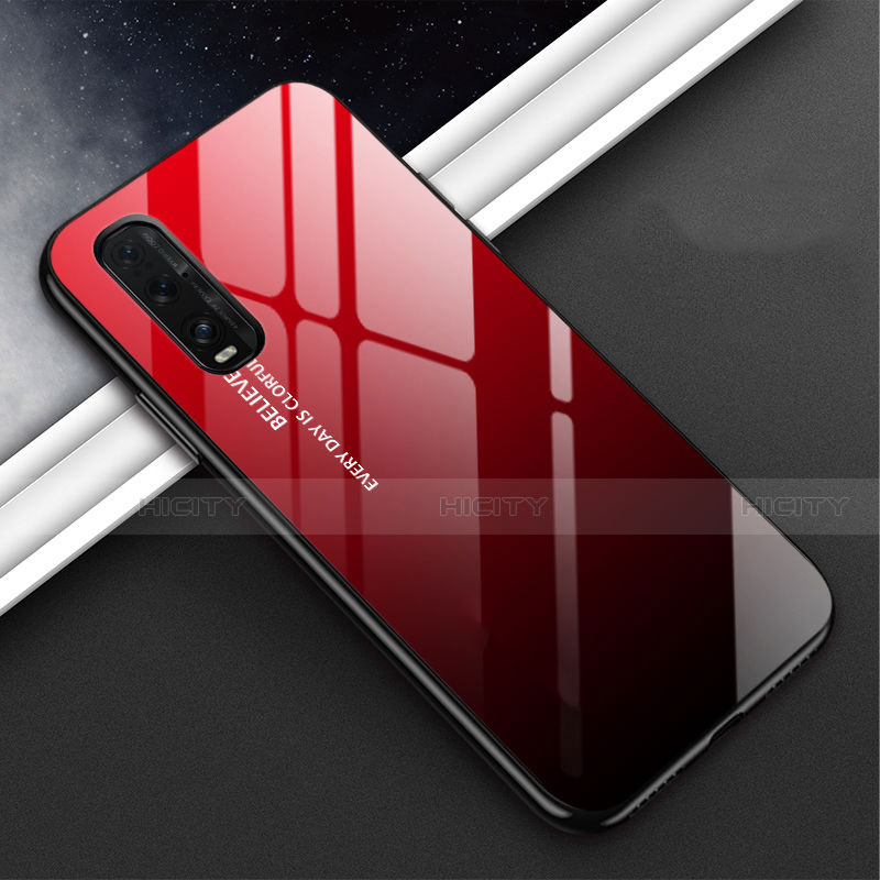 Coque Rebord Contour Silicone et Vitre Miroir Housse Etui Degrade Arc en Ciel H02 pour Oppo Find X2 Rouge Plus