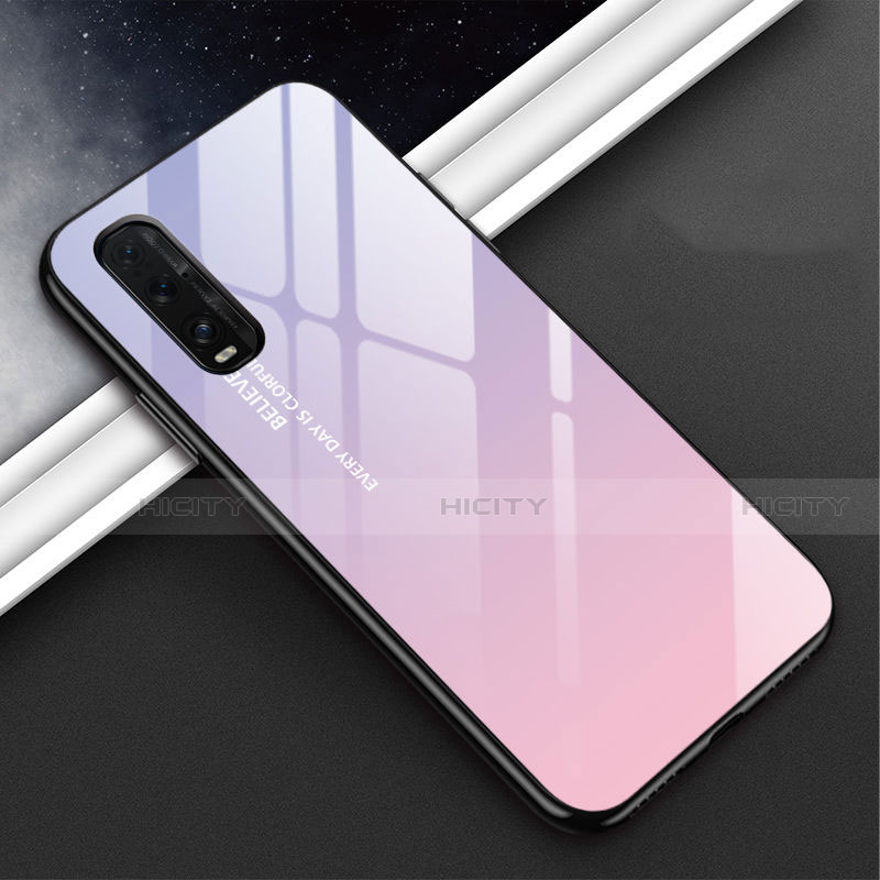 Coque Rebord Contour Silicone et Vitre Miroir Housse Etui Degrade Arc en Ciel H02 pour Oppo Find X2 Violet Plus