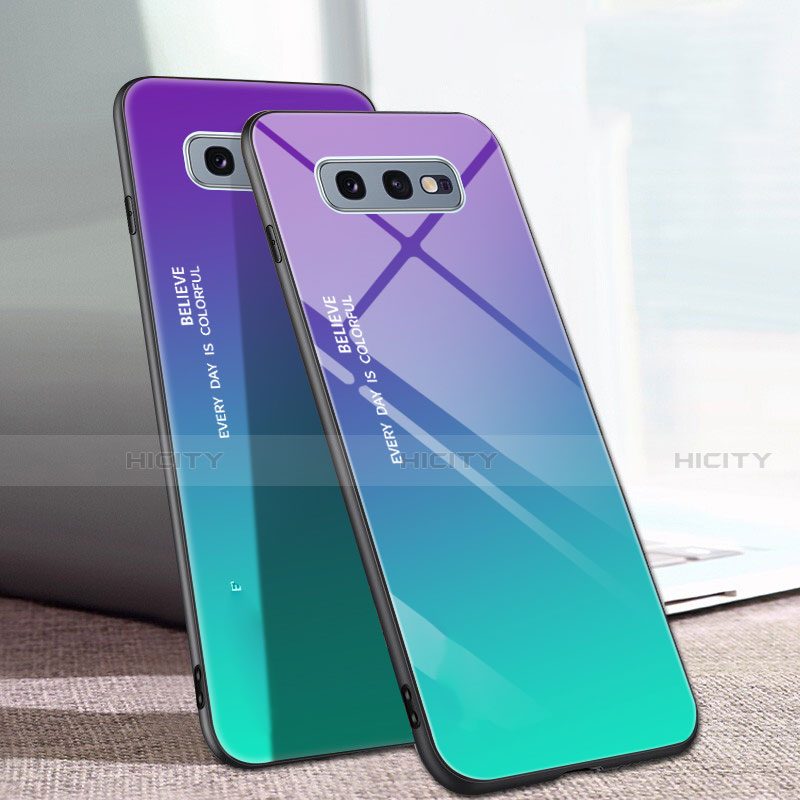 Coque Rebord Contour Silicone et Vitre Miroir Housse Etui Degrade Arc en Ciel H02 pour Samsung Galaxy S10e Vert Plus