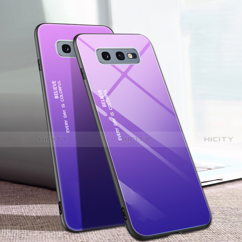 Coque Rebord Contour Silicone et Vitre Miroir Housse Etui Degrade Arc en Ciel H02 pour Samsung Galaxy S10e Violet Plus