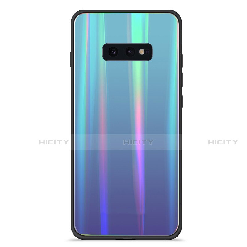 Coque Rebord Contour Silicone et Vitre Miroir Housse Etui Degrade Arc en Ciel H04 pour Samsung Galaxy S10e Cyan Plus