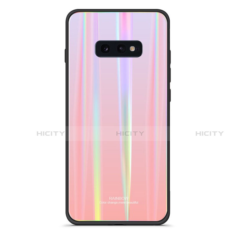 Coque Rebord Contour Silicone et Vitre Miroir Housse Etui Degrade Arc en Ciel H04 pour Samsung Galaxy S10e Rose Plus