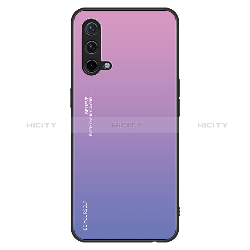 Coque Rebord Contour Silicone et Vitre Miroir Housse Etui Degrade Arc en Ciel JM1 pour OnePlus Nord CE 5G Violet Clair Plus