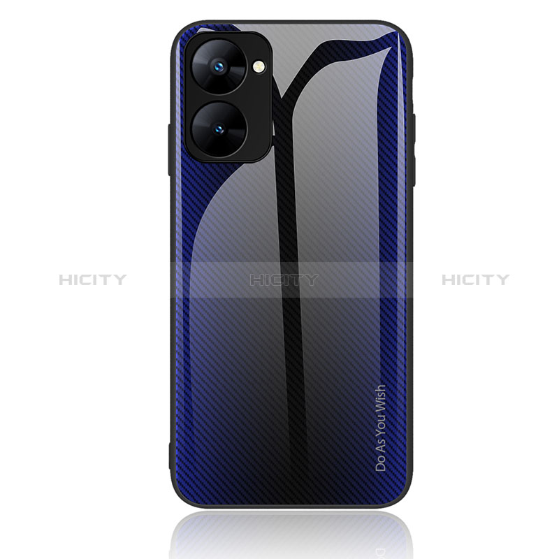 Coque Rebord Contour Silicone et Vitre Miroir Housse Etui Degrade Arc en Ciel JM1 pour Realme V30t 5G Bleu Royal Plus