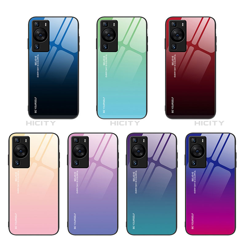 Coque Rebord Contour Silicone et Vitre Miroir Housse Etui Degrade Arc en Ciel JM2 pour Huawei P60 Pro Plus