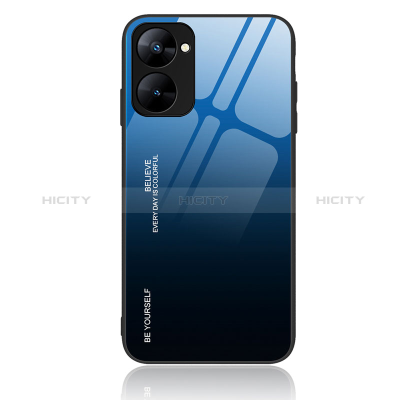 Coque Rebord Contour Silicone et Vitre Miroir Housse Etui Degrade Arc en Ciel JM2 pour Realme 10S 5G Bleu Plus