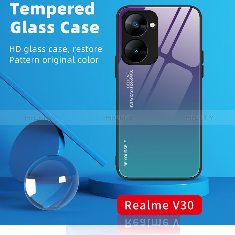 Coque Rebord Contour Silicone et Vitre Miroir Housse Etui Degrade Arc en Ciel JM2 pour Realme 10S 5G Plus