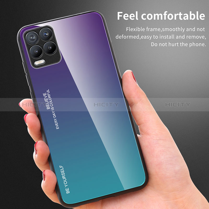 Coque Rebord Contour Silicone et Vitre Miroir Housse Etui Degrade Arc en Ciel JM2 pour Realme 8 Pro Plus