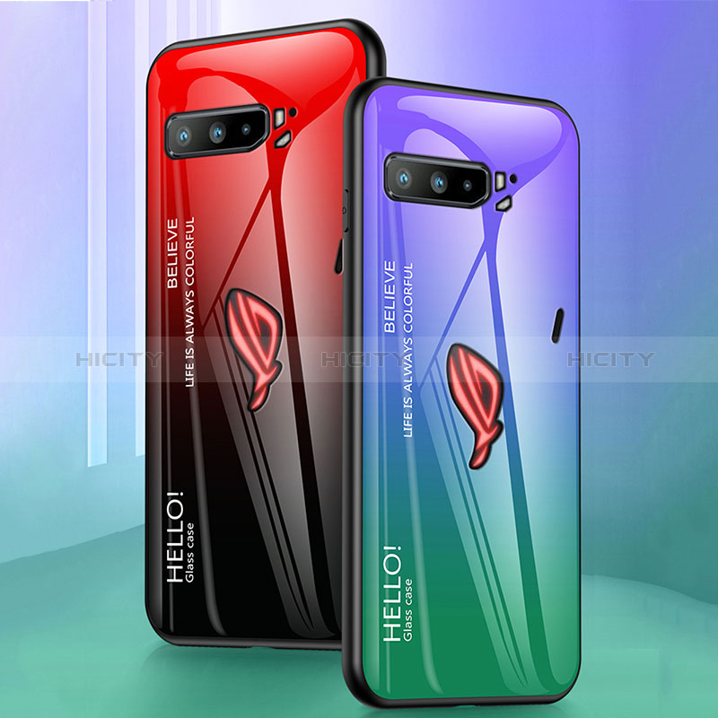 Coque Rebord Contour Silicone et Vitre Miroir Housse Etui Degrade Arc en Ciel LS1 pour Asus ROG Phone 3 Plus