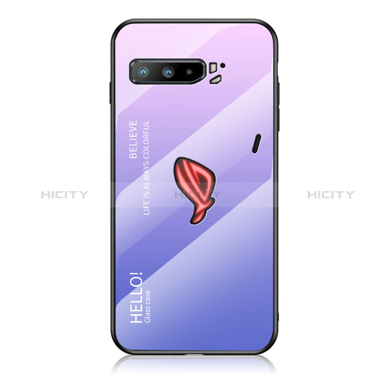 Coque Rebord Contour Silicone et Vitre Miroir Housse Etui Degrade Arc en Ciel LS1 pour Asus ROG Phone 3 Violet Clair Plus