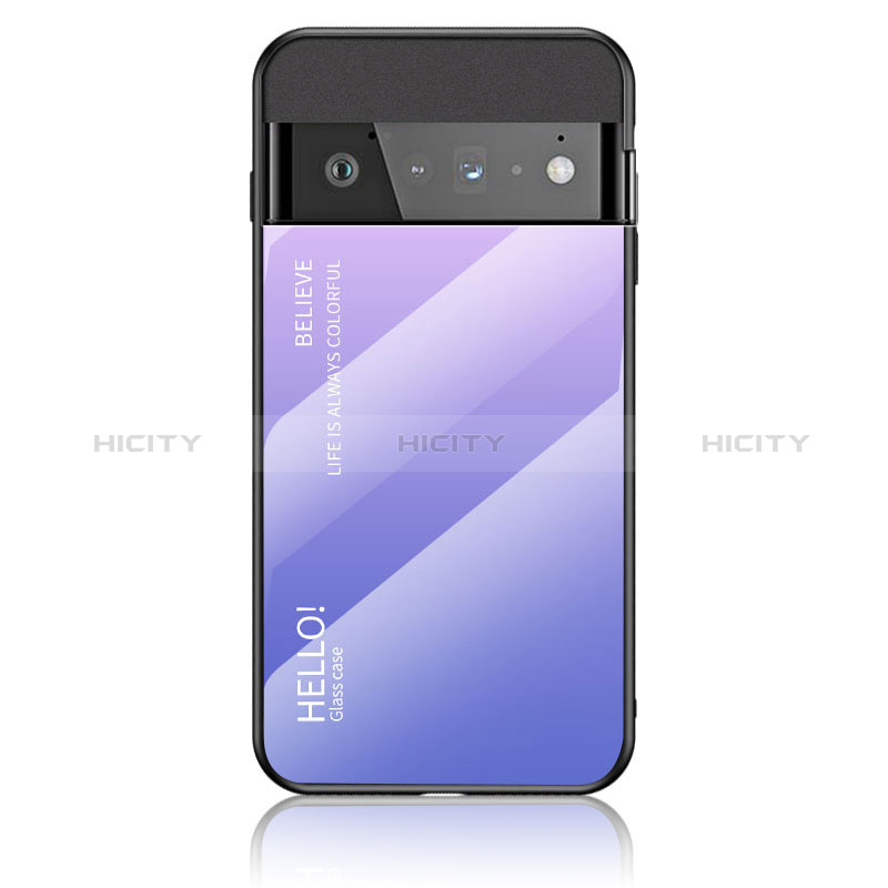 Coque Rebord Contour Silicone et Vitre Miroir Housse Etui Degrade Arc en Ciel LS1 pour Google Pixel 6 Pro 5G Violet Clair Plus