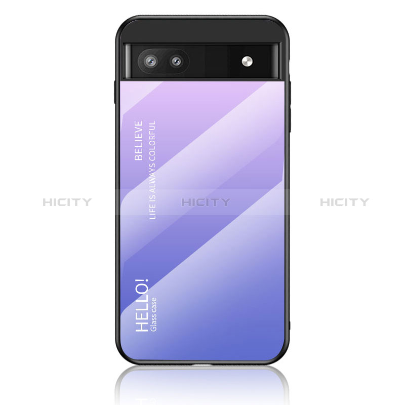 Coque Rebord Contour Silicone et Vitre Miroir Housse Etui Degrade Arc en Ciel LS1 pour Google Pixel 6a 5G Violet Clair Plus